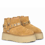 Saint Nivelle Tan Suede Leather Fur Lined Platform Boots