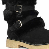 Saint Montova Black Leather Shearling Buckle Fur Boots