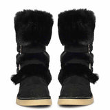 Saint Montova Black Leather Shearling Buckle Fur Boots