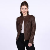 Saint Kinsley Women Brown Leather Cafe Racer Jackets