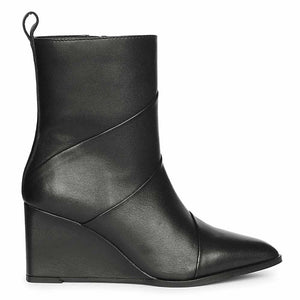 Saint Novara Folded Black Leather Wedge Ankle Boots