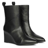 Saint Novara Folded Black Leather Wedge Ankle Boots