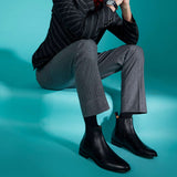 black  leather Chelsea boot for men