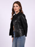 Saint Kinsley Women Black Leather Cafe Racer Jackets