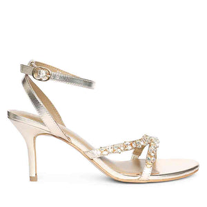 Saint Isla Stone Embellished Champagne Leather Strappy Stilettos