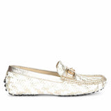 Saint Aurora Gold & White Handwoven Leather Horsebit Loafers