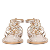 Saint Jenna Silver Stone Adorned Gold Leather Flat Sandals
