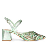 Saint Cianna Green Multi Hand-Woven Leather Block Heels