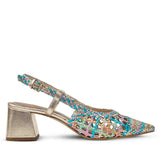 Saint Anya Turquoise Multi Hand Woven Leather Block Heels