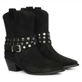 Saint Bristol Black Suede Leather Studded Ankle Boots
