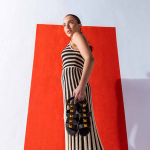 Saint Ida Metal Studded Black Leather Sandals