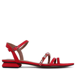 Annie Stone Embellished Red Nylon Fabric Sandals