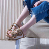 Saint Gemma Diamante Buckles Beige Fur Sandals