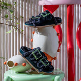 Saint Gemma Diamante Buckles Green Fur Sandals