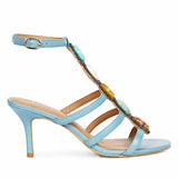 Saint Monroe Multi Stone Embellished Blue Leather Stilettos