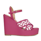 Glenda Hand Woven Hot Pink Leather Wedge Heels
