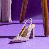 Lilac pumps featuring Saint Alyssa's signature crystals