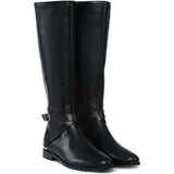 Saint Damaris Black Leather Buckle Decor Knee High Boots