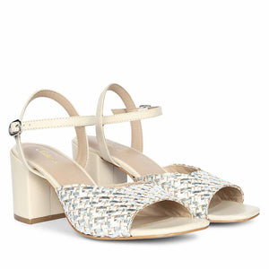 Saint Athena Off White-Silver Hand Woven Leather Heels