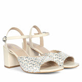 Saint Athena Off White-Silver Hand Woven Leather Heels