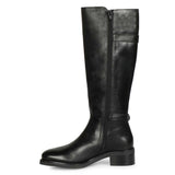 Saint Bijoy Buckle Decorative Black Leather Long Boots
