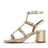 Saint Angela Platin Leather Metal Studded Block Heels