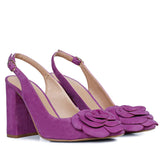 Stunning Saint Naiya Purple Pumps - Suede heels adorned with beautiful flowers. Your go-to choice for fashion-forward flair