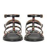 Saint Melina Multi Stone Studded Black Leather Sandals