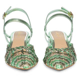 Saint Cianna Green Multi Hand-Woven Leather Block Heels