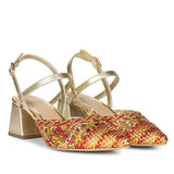 Saint Cianna Orange Multi Hand-Woven Leather Block Heels