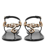 Saint Kaia Transparent Stone Black Leather Sandals