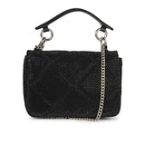 Alayna Black Leather Crystal Shoulder Bags With Detachable Handel
