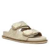 Saint Oren Off White Stone Jeweled Raffia Leather Sandals