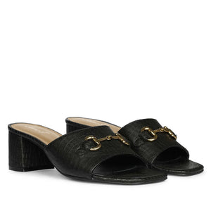 Saint Blair Black Croc-embossed Leather Block Heels