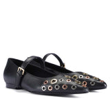 Saint Anouk Multi Eyelets Black Leather Ballerinas