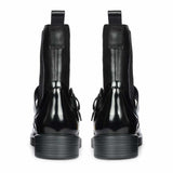 Saint Adeen Studded Buckle Decor Black Leather Ankle Boots