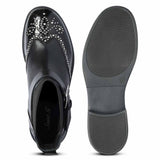 Saint Adeen Studded Buckle Decor Black Leather Ankle Boots