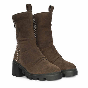 Saint Celestia Brown Leather Crystal High Ankle Boots