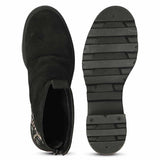 Saint Celestia Black Leather Crystal High Ankle Boots