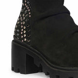 Saint Celestia Black Leather Crystal High Ankle Boots