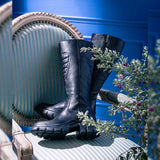 Saint Eloïse Black Leather Lug Sole Long Boots