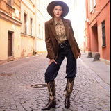 Saint Tiziana Hand Embroidered Brown Leather Cowboy Boots