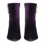 Saint Amoura Triangular Crystal Purple Velvet Ankle Boots