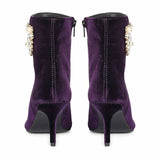 Saint Amoura Triangular Crystal Purple Velvet Ankle Boots
