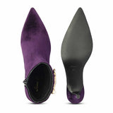 Saint Amoura Triangular Crystal Purple Velvet Ankle Boots