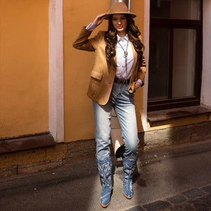 Saint Aria Denim Stitched Leather Calf Boots