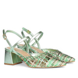 Saint Cianna Green Multi Hand-Woven Leather Block Heels
