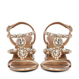 Saint Enriqueta Stone Adorned Platin Leather Block Heels