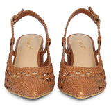 Saint Fabienne Hand Woven Tan Leather Block Heels