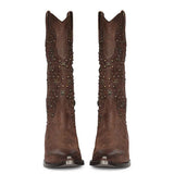 Saint Maeve Studded Brown Leather Cowboy Boots